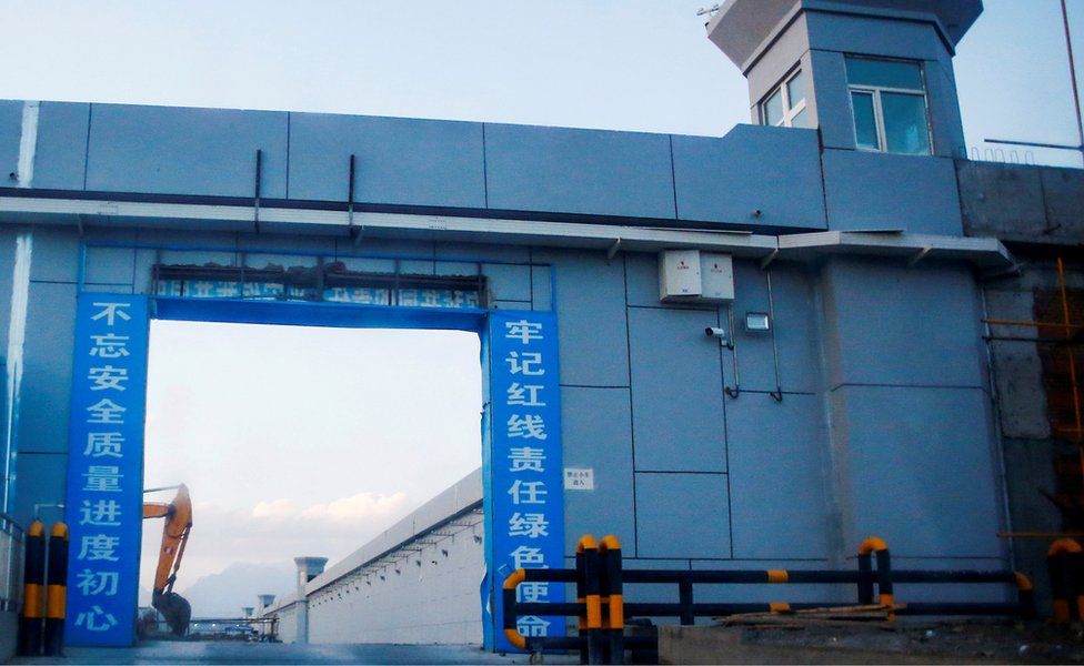 A gate of what is officially known as a "vocational skills education centre" in Xinjiang