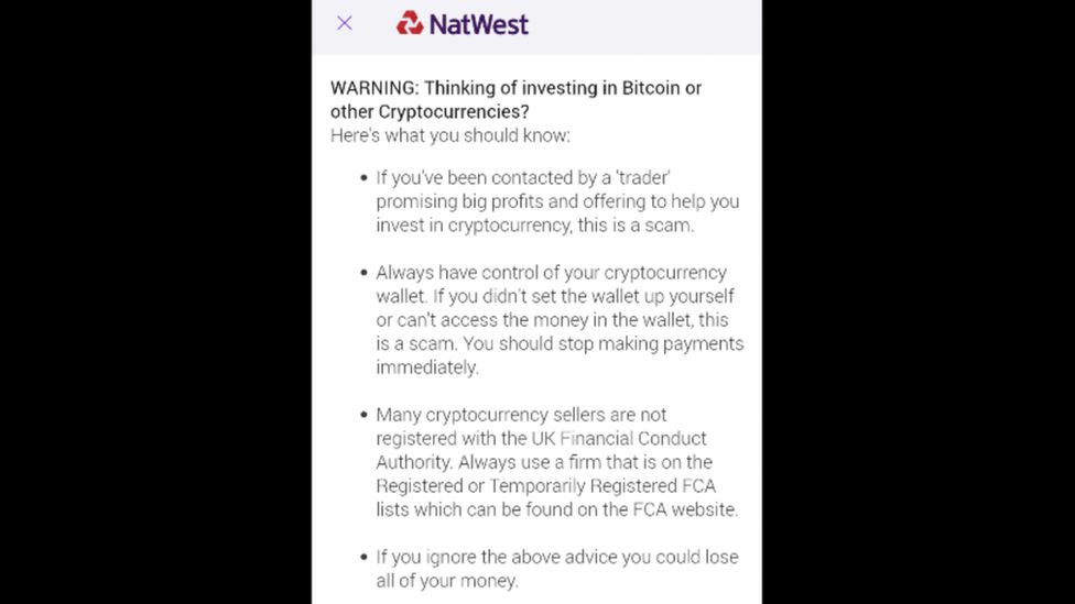 NatWest запускает «срочное» оповещение о мошенничестве с криптовалютой 1 Предупреждение появляется в приложении NatWest после того, как владелец учетной записи войдет в систему.