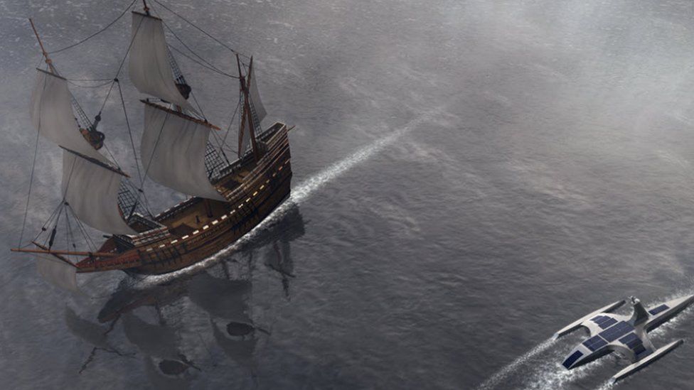 Робот Mayflower возвращается после того как возникла неисправность 3 Оригинальный "Mayflower" был больше и внушительнее, но медленнее и полагался на людей