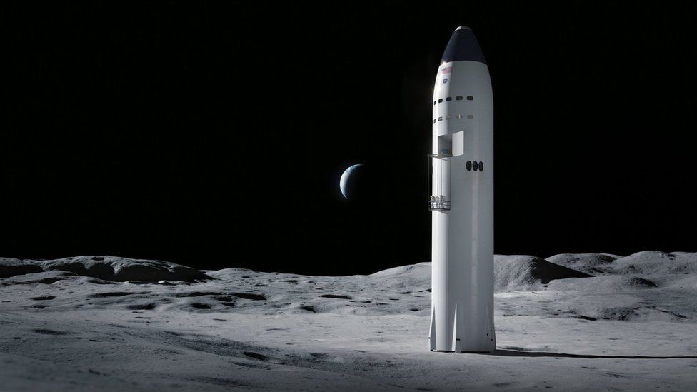 Предложение Безоса за 2 миллиарда долларов вернуться в гонку на Луну 3 SpaceX's winning bid will use an adapted version of its Starship vehicle to land astronauts on the Moon