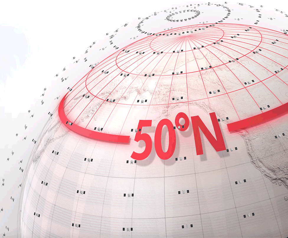 Плотность спутников после четверга позволит обслуживать более 50 градусов северной широты.