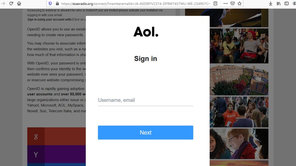 The compromised website invited people to register as a way of capturing their passwords and user names