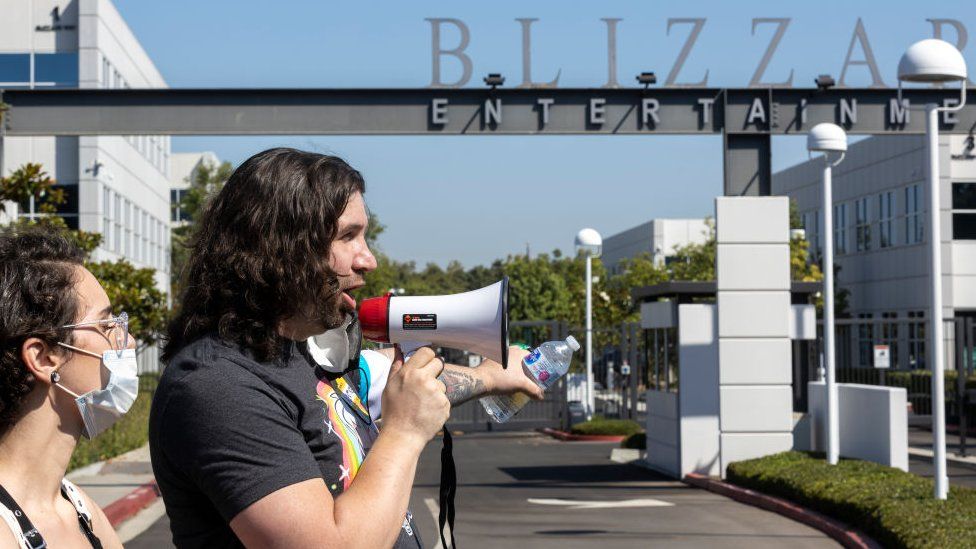 Protesters outside Blizzard Entertainment