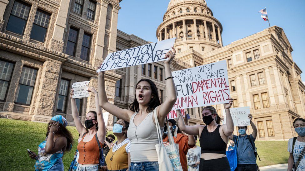 The Texas law has proven controversial, prompting protests such as this 1 September rally outside the state capitol