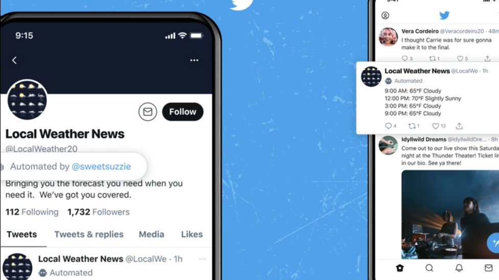 Twitter: чтобы пометить аккаунты ботов как `` хорошие '' 2 Example of Twitter's new label