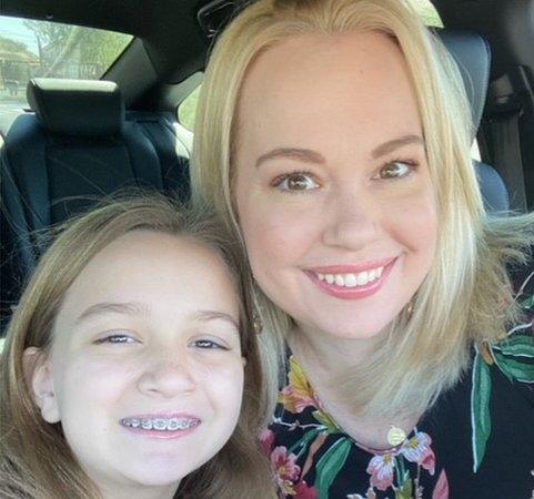 Chloe Clem, now 10, and her mother Katie