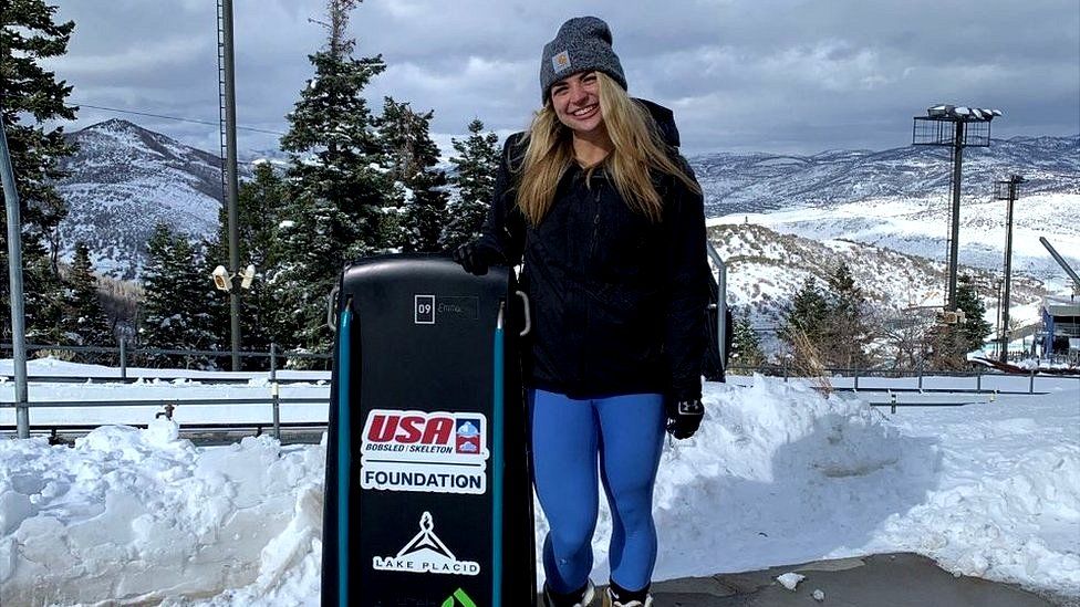 Image caption, Emma Baumert aims to compete for the US in the Winter Olympics
