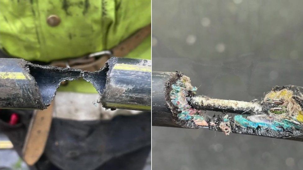 Image caption, Residents have been without phone or broadband services since 15 October after rats damaged cables