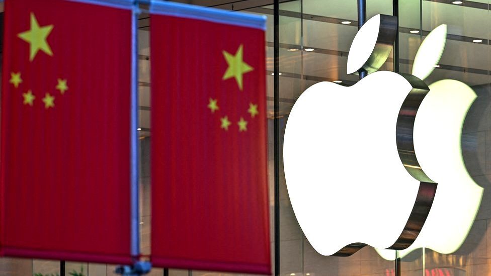 Image caption, Apple has a big presence in China - unlike many of its peers