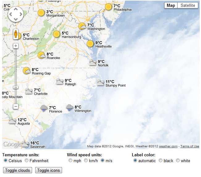 API слоя погоды Google Maps