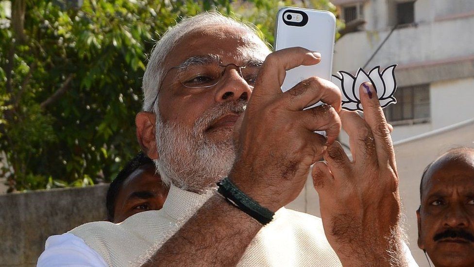 Image caption, Modi has has more than 70 million Twitter followers