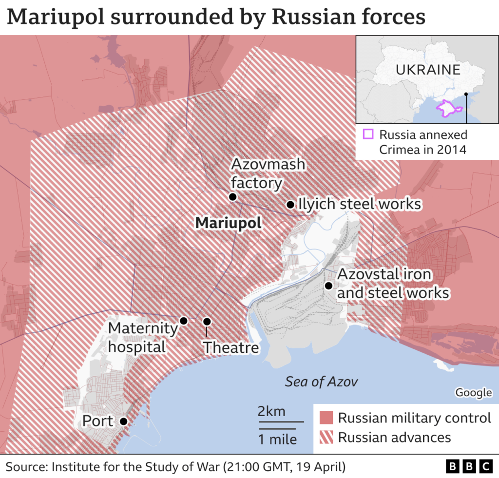 Карта, показывающая российские успехи в Мариуполе