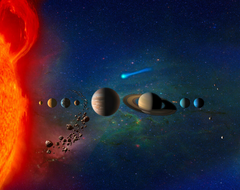 На иллюстрации изображена наша Солнечная система (не в масштабе).