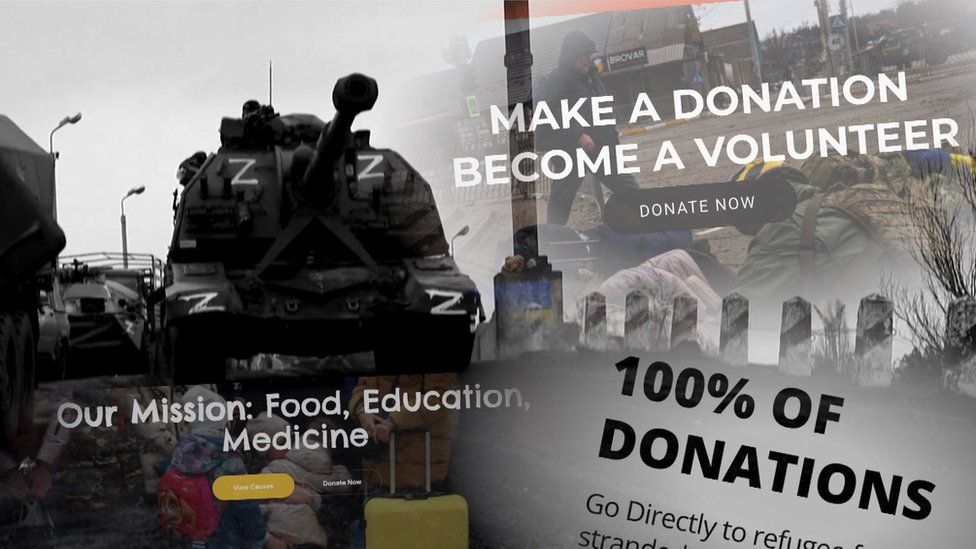 Война в Украине, Сотни фальшивых благотворительных сайтов были созданы для сбора пожертвований от людей, желающих помочь Украине