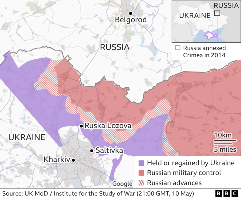 Карта местности вокруг Харькова и Белгорода вдоль украинско-российской границы