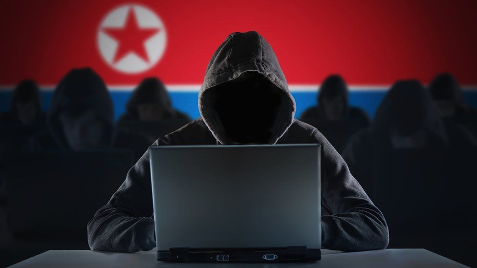 Concept photograph of North Korean hackers. США