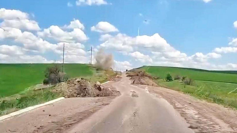 , Mr Haidai published a picture on his Telegram feed indicating damage to the road to Bakhmut, which he said was still open