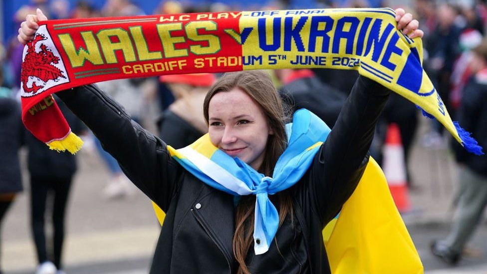 , A Ukraine fan in Cardiff for the World Cup play-off match