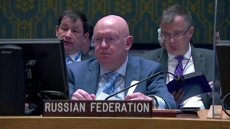 , Russia's UN ambassador Vassily Nebenzia stormed out of the UN Security Council meeting
