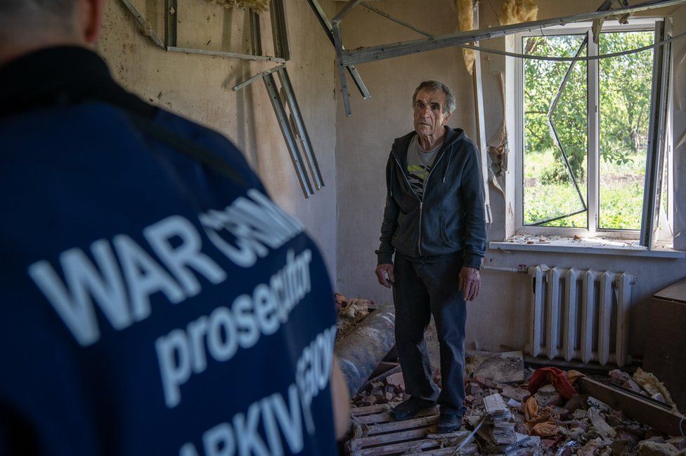, Vadym Bobaryntsev in his home in Mala Rohan, which was destroyed by a shell.