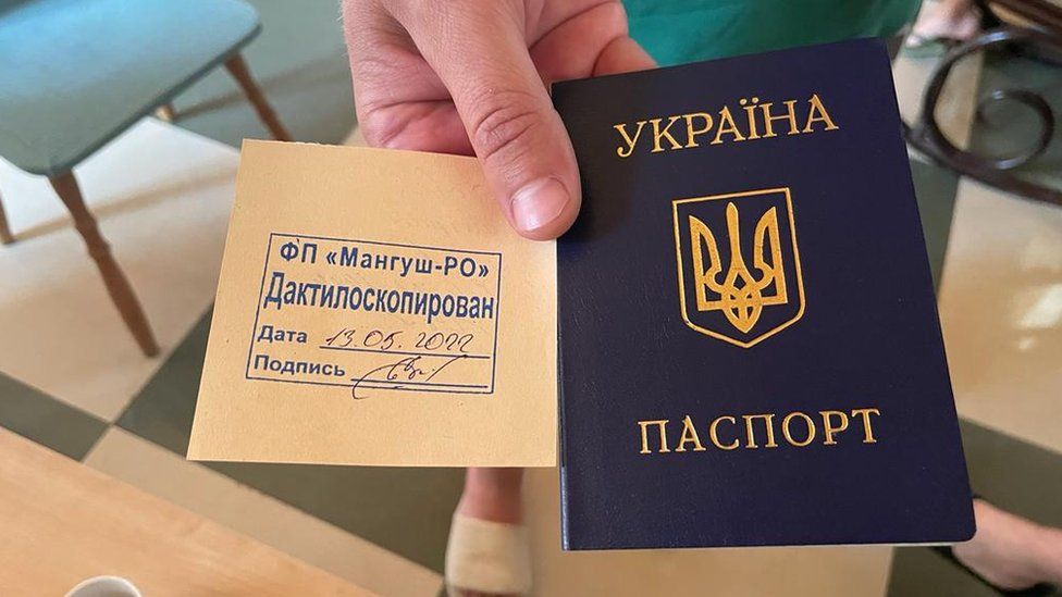 , A filtration slip saying Dmytro was fingerprinted at Manhush, a village about 20km (12 miles) west of Mariupol, on 13 May
