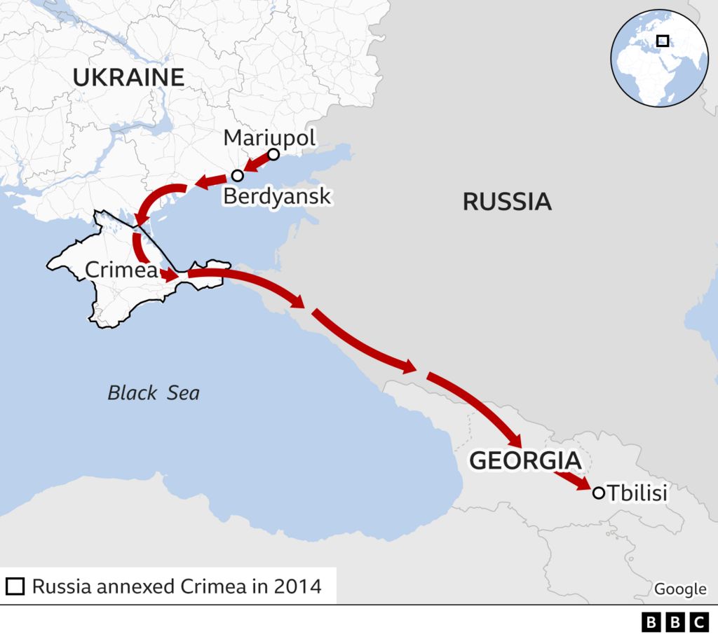 , It took the group three days to travel from Berdyansk to Georgia, through occupied Crimea and Russia