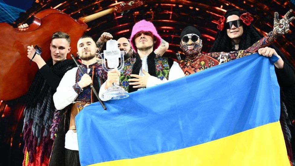 , Ukrainian rap-folk band Kalush Orchestra soared to first place with 631 points in a symbolic show of public support following Russia's invasion