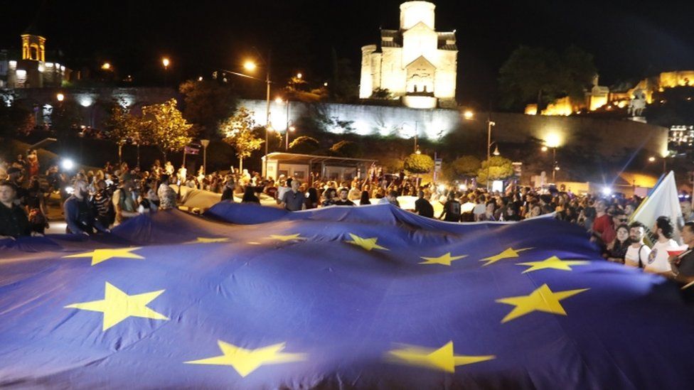 , Georgians took part in a "March for Europe" on Monday night, urging Brussels to back candidacy