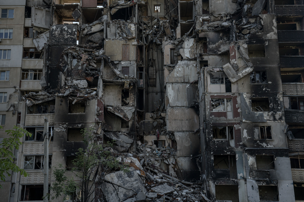 , The remains of what was an apartment block in Saltivka. Everywhere you look, there is destruction