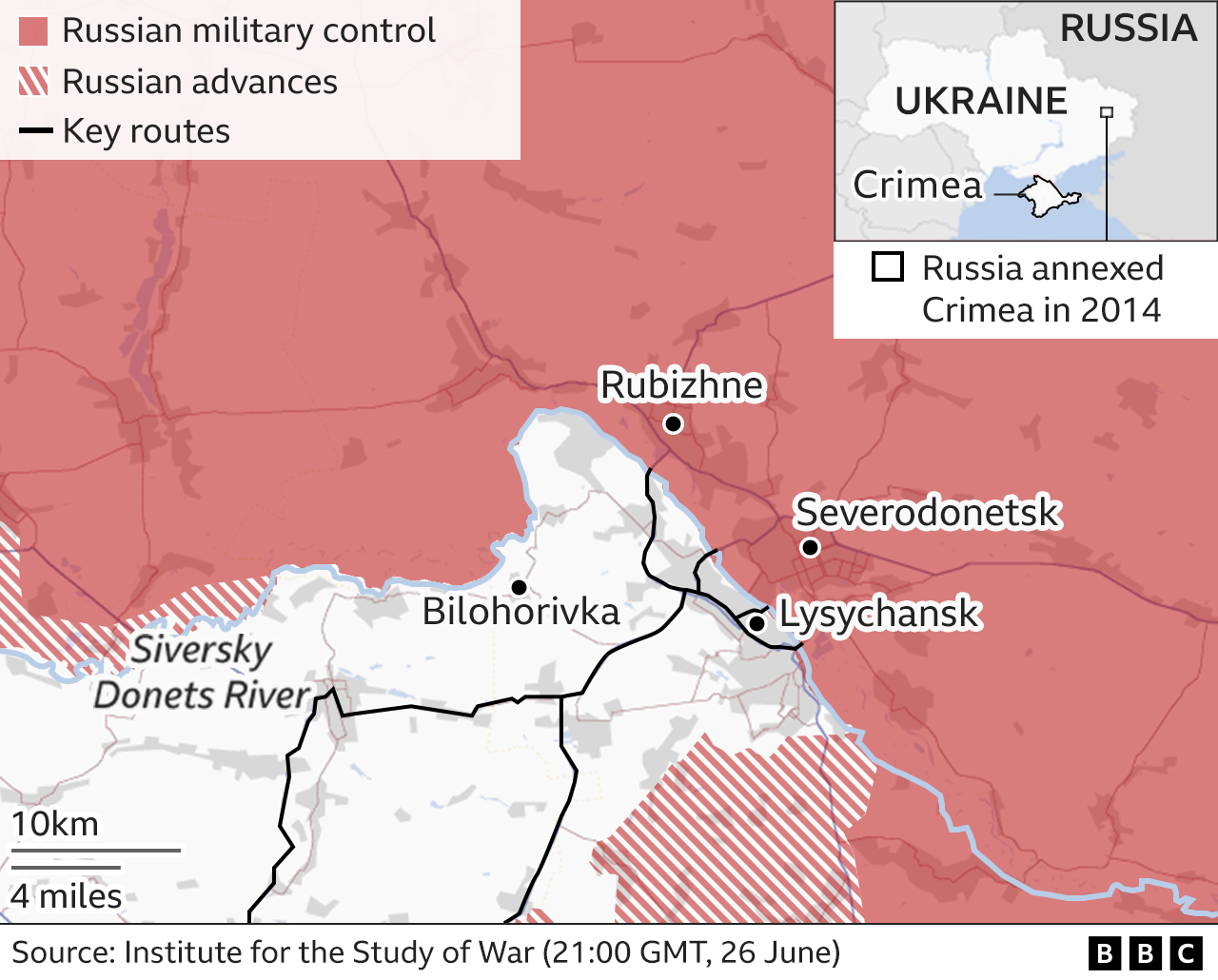 Карта, показывающая окрестности Северодонецка, обновлена 27 июня