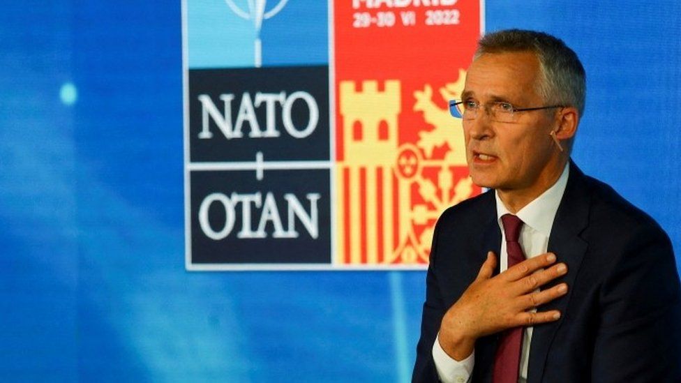 , Nato chief Jens Stoltenberg speaking at a summit in Madrid