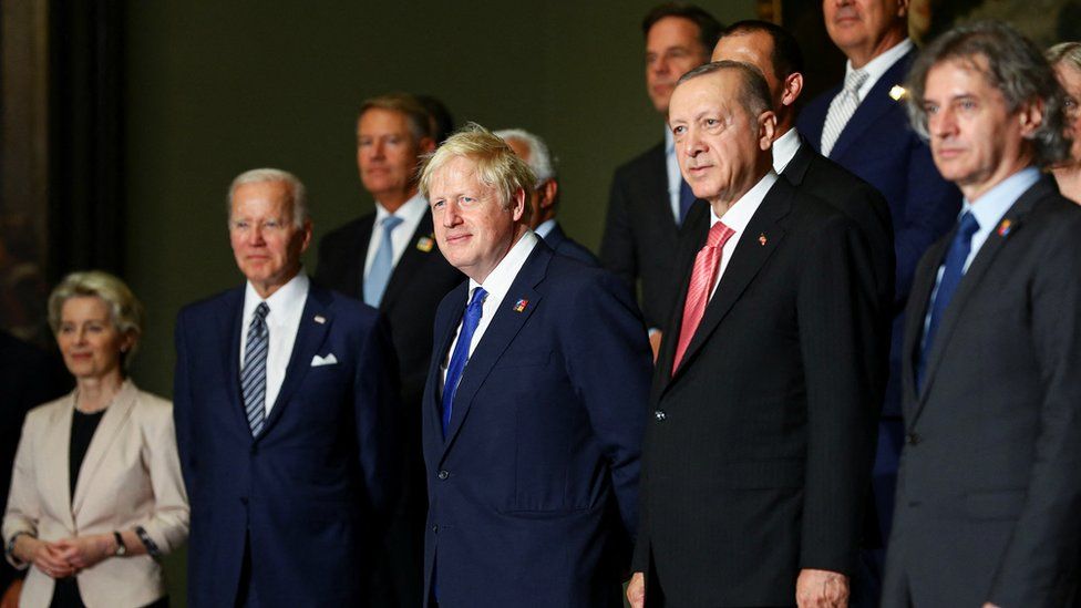 , Prime Minister Boris Johnson, Turkish President Recep Tayyip Erdogan, US President Joe Biden and other Nato leaders at the summit in Madrid