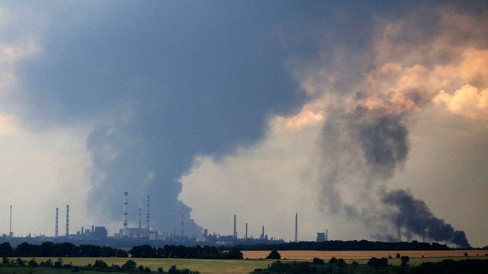 , The fighting caused a blaze at an oil refinery near Lysychansk