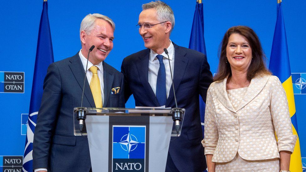 , The foreign ministers of Finland (L) and Sweden (R) signed off on Nato accession in Brussels
