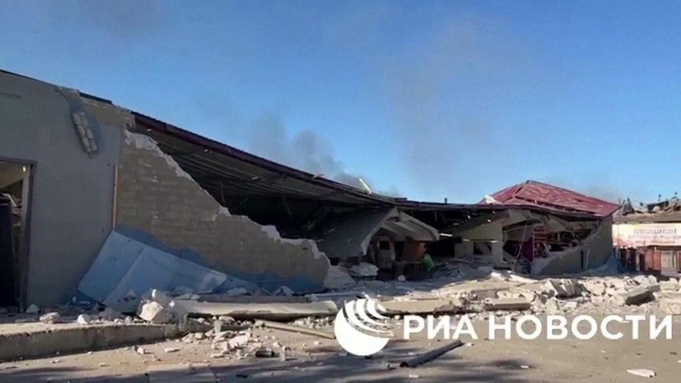 Russian reports said warehouses for aid or mineral fertiliser were hit, disputing Ukrainian accounts