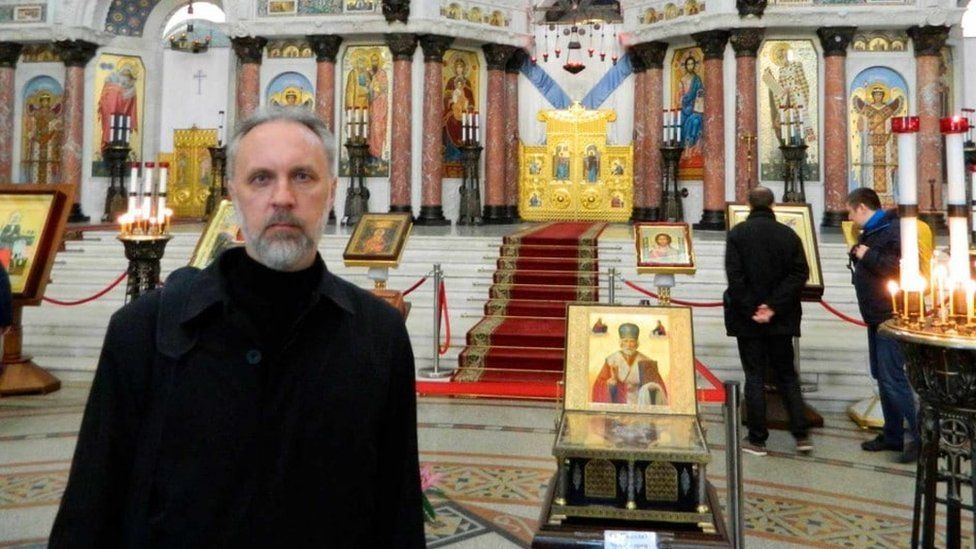 Father Ioann Kurmoyarov was previously questioned by Ukrainian police for displaying a pro-Russian symbol.