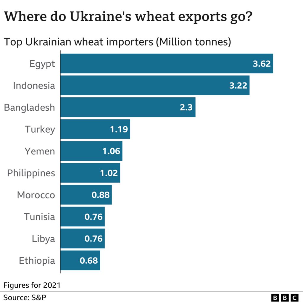 График, показывающий основных импортеров украинской пшеницы по странам