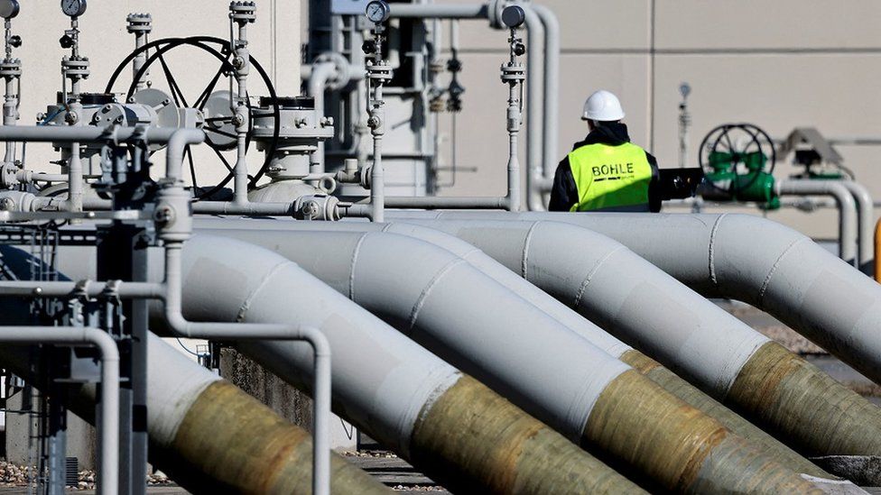 Pipes at the landfall facilities of the 'Nord Stream 1' gas pipeline are pictured in Lubmin, Germany, March 8, 2022.