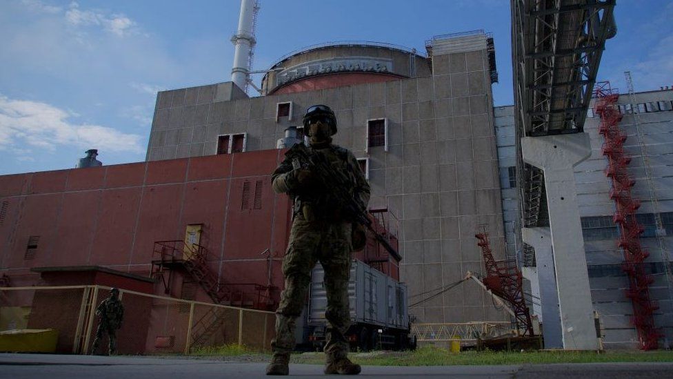 This image of a Russian serviceman guarding the plant was taken in May