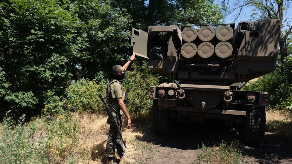 A Himars launcher under tree cover in eastern Ukraine