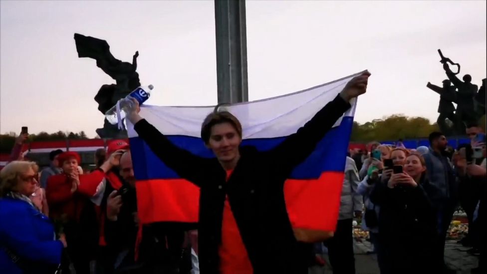Alexander Dubyako could face five years in jail for displaying the Russian flag