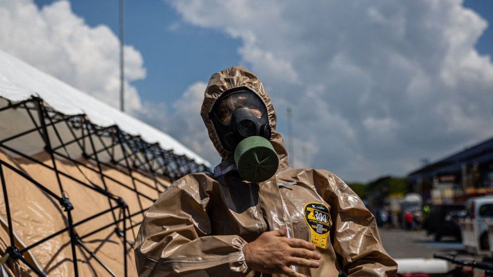 Ukrainian officials this week staged an exercise in case of possible nuclear disaster