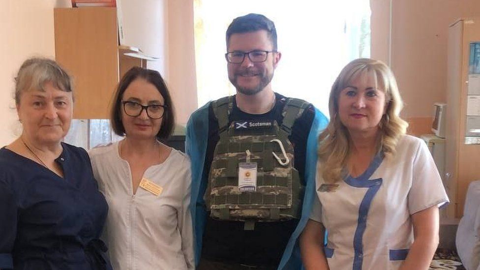 Mr Dmitriev with staff at the Chuhuiv Maternity Hospital