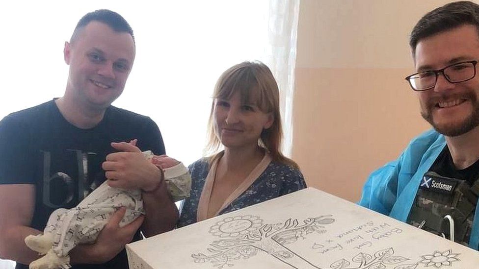 The charity distributed baby boxes in hospitals in Eastern Ukraine