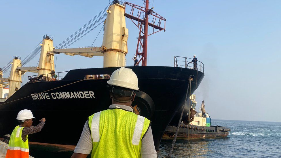 The ship Brave Commander docks at Djibouti port