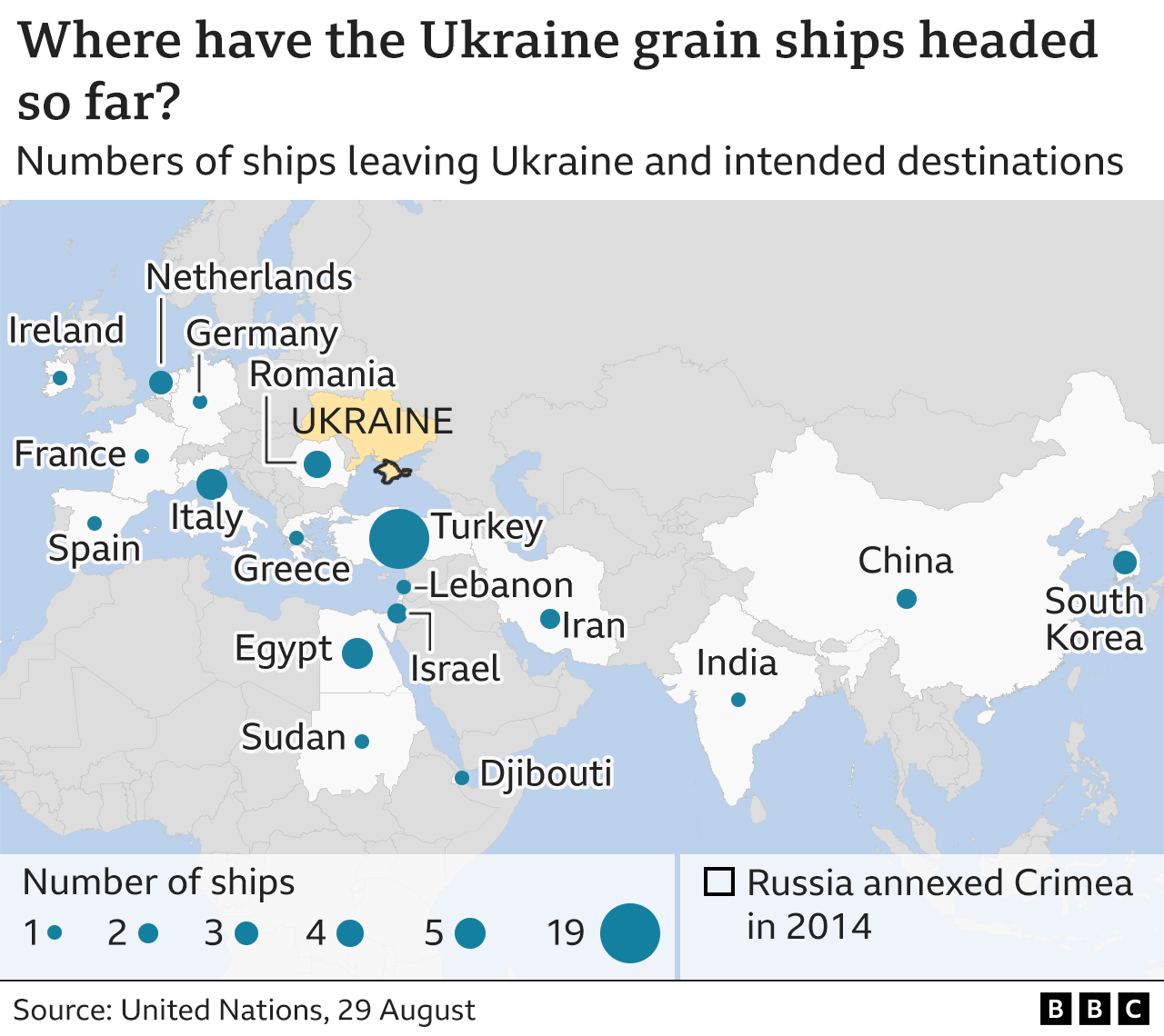 Image shows map of where ships are destined