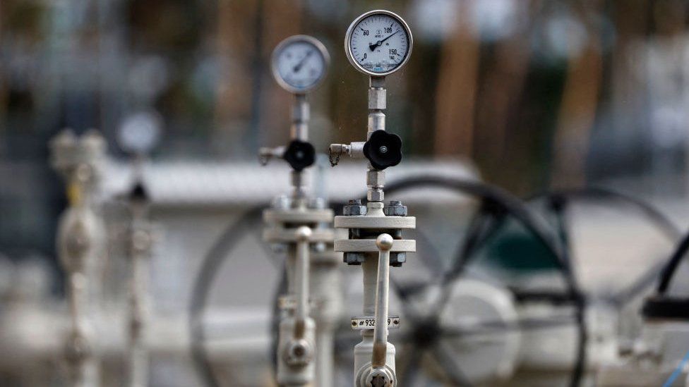 A gauge at a gas distribution station for Nord Stream 1 in northern Germany