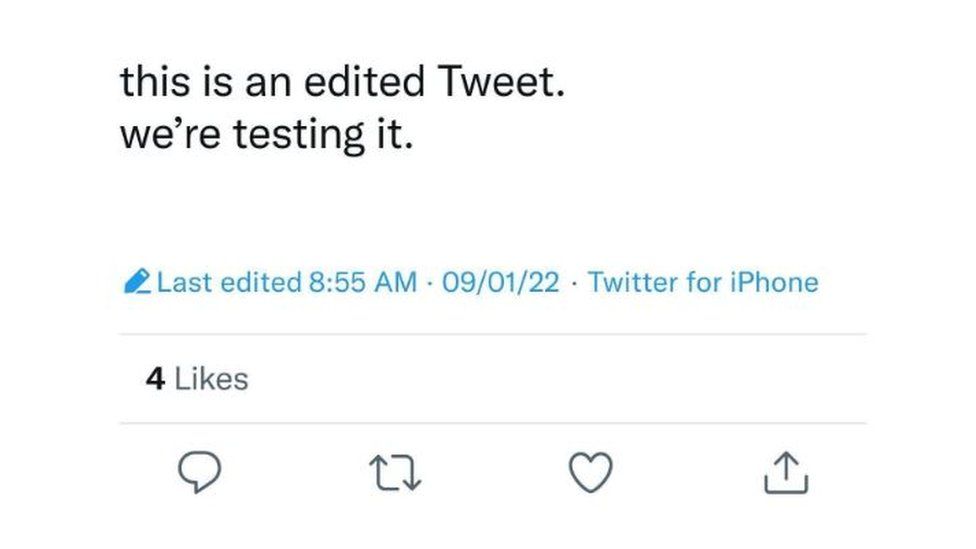 A screengrab from twitter showing an edited tweet