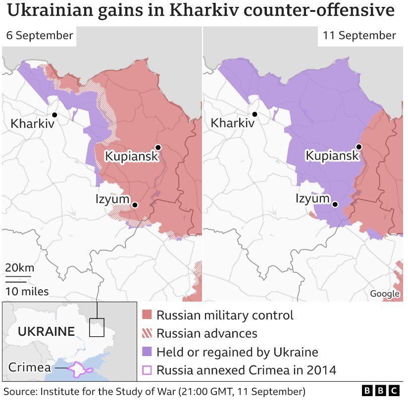 A map showing Ukrainian advances in the east