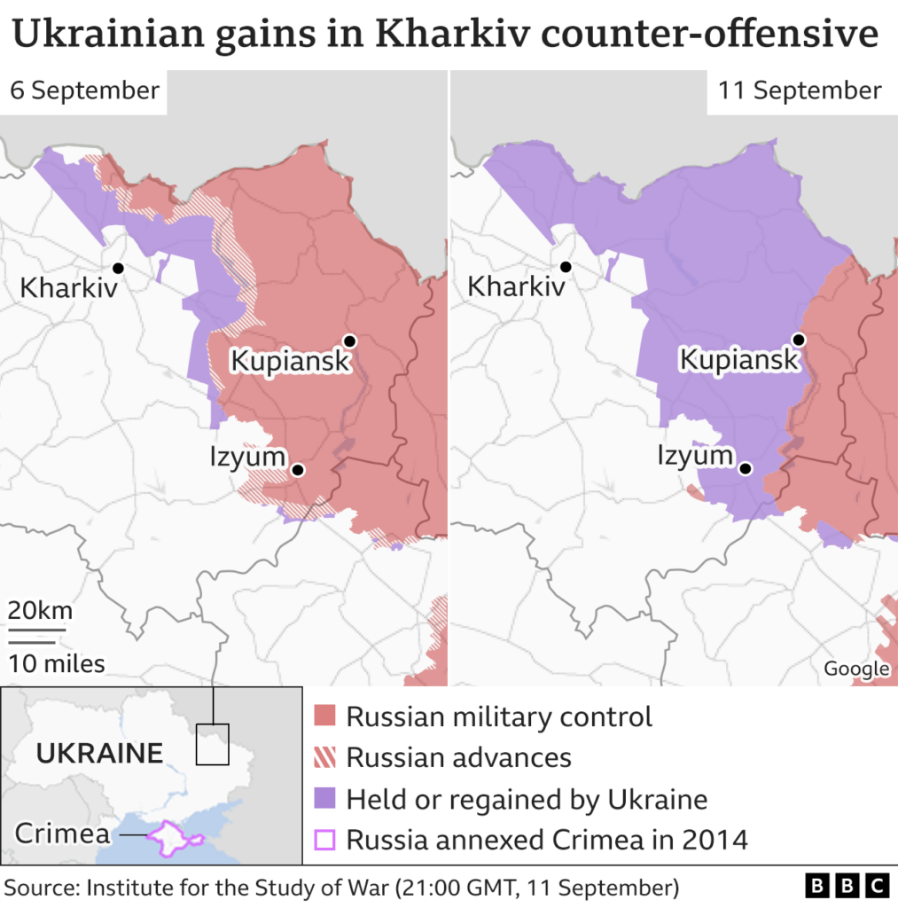 Карта, показывающая Харьковское контрнаступление